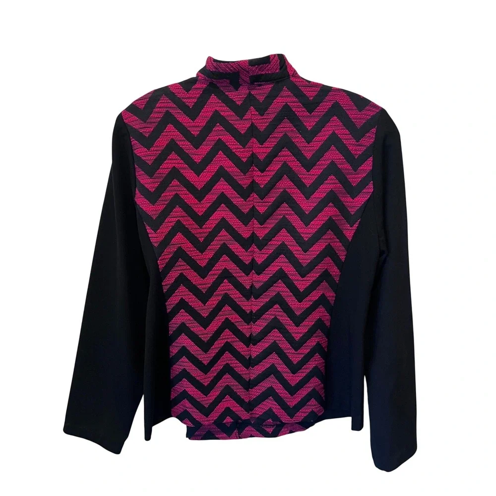 Chico's Red Black Chevron Asymmetric Zip Jacket Mixed Media Size 1 Medium